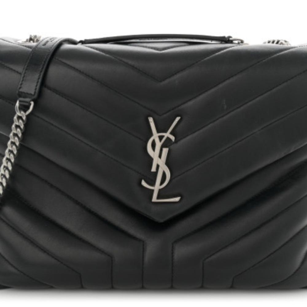 Saint Laurent Calfskin Y Quilted Monogram Medium Loulou Chain Satchel Black